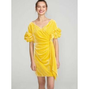 NEW FREE PEOPLE FAME & PARTNERS Sz 8 CAROLINE VELVET WRAP MINI DRESS MARIGOLD